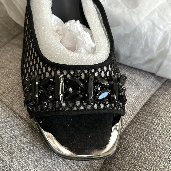 Karl Lagerfeld Paris Belita Black Suede Heeled Slide w/Gems - Picture 2 of 11